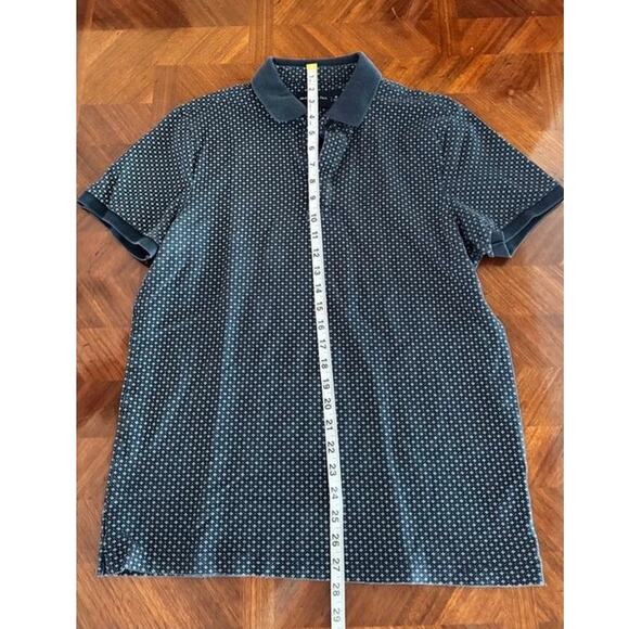Abercrombie & Fitch Men’s Stretch Polo Shirt Navy Blue White Cross Print Size M - Picture 10 of 12